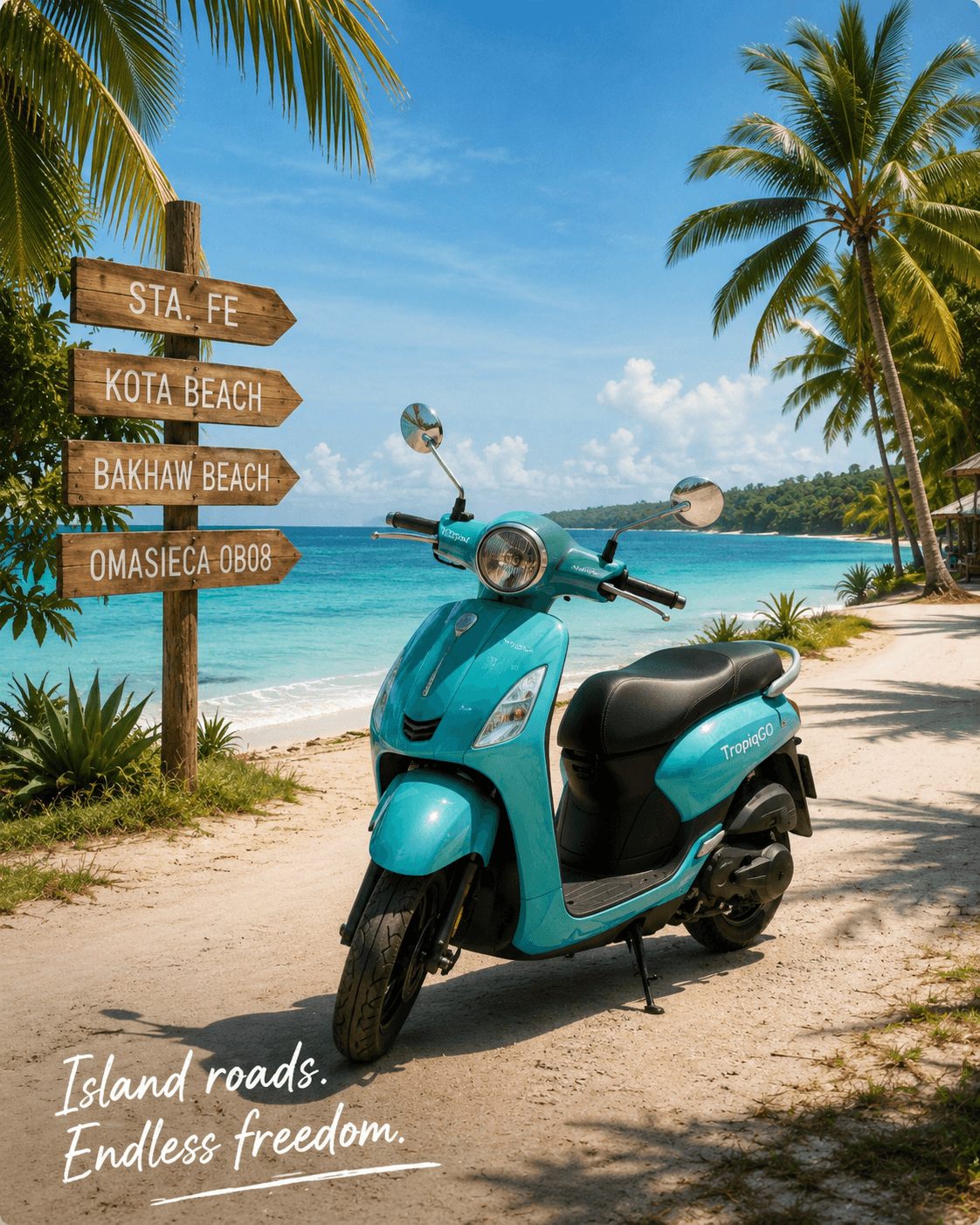 Turquoise scooter on a Bantayan Island beach road